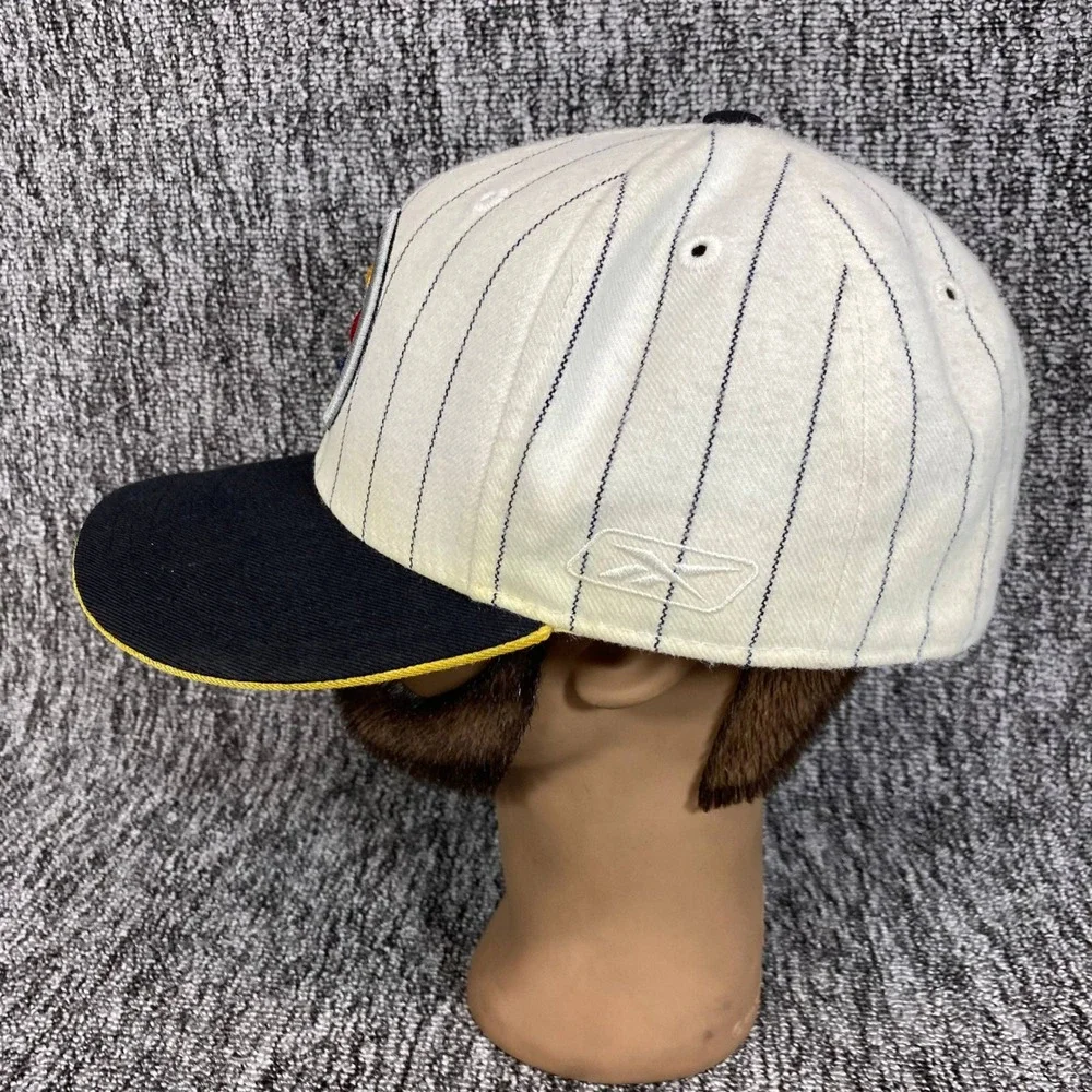 Vintage Pittsburgh Steelers Reebok Fitted Hat 7 3/8 Pinstripe White Cap NFL Wool